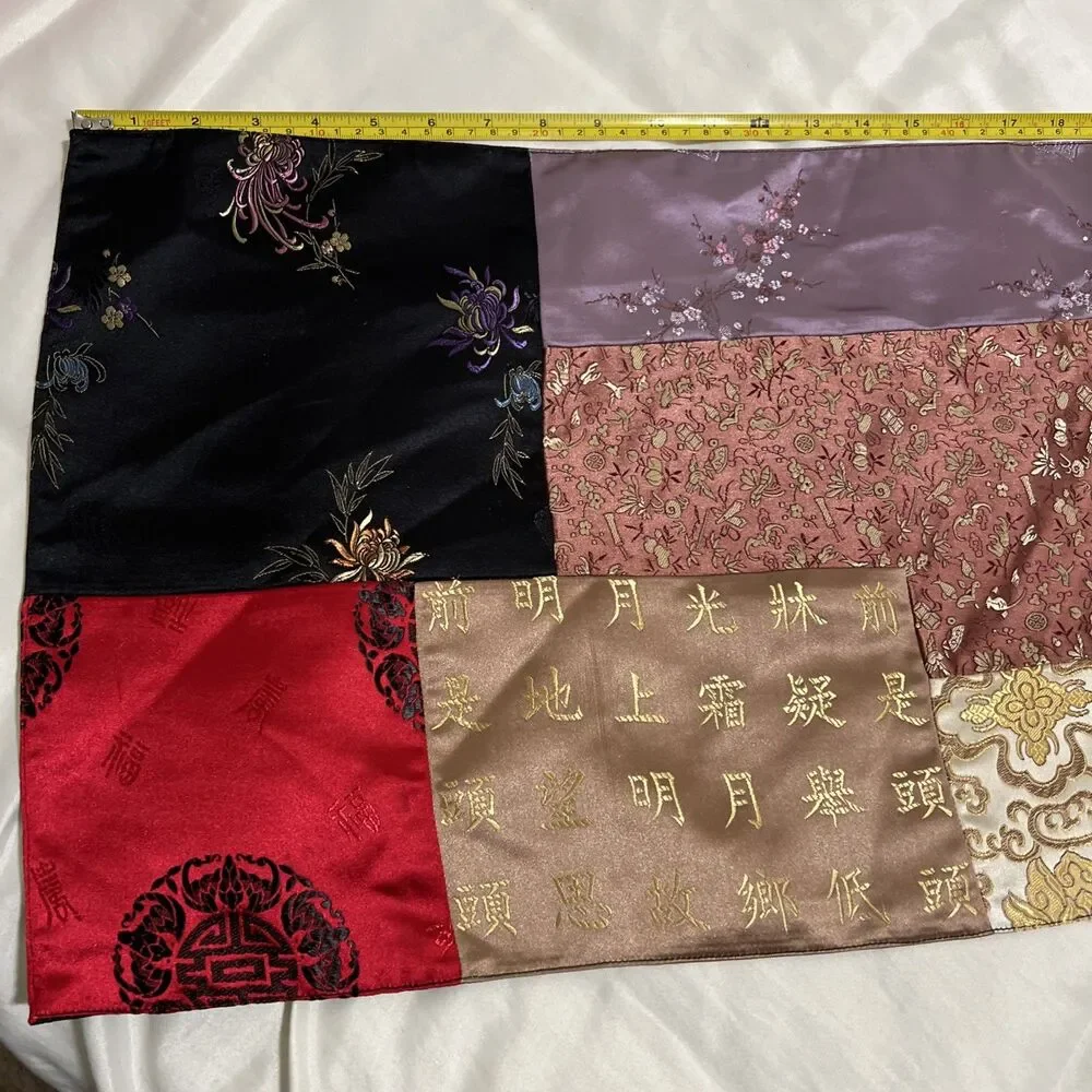 Silk Handmade Vintage Patchwork Table Runner Asian Bohemian 71”x 13.75”